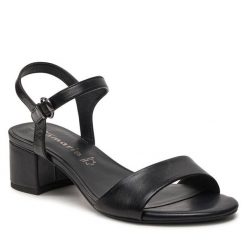 Sandały Tamaris. Czarne klapki damskie Tamaris, bez wzorów, bez obcasa, na słupku, bez zapięcia. Za 319.99 zł.