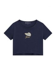 Guess T-Shirt J6GI10 K6YW4 Granatowy Relaxed Fit. Niebieskie t-shirty i topy dla dziewczynek Guess, z aplikacjami, z bawełny, bez ramiączek. Za 94.99 zł.