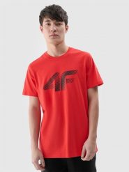 4F T-shirt regular z nadrukiem męski - czerwony XL. Czerwone koszulki sportowe męskie 4f, m, bez wzorów, z bawełny, bez kołnierzyka, bez ramiączek. Za 59.99 zł.