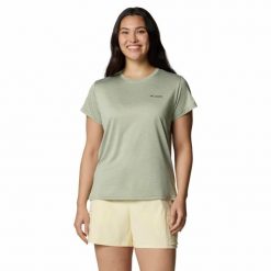 Koszulka techniczna damska Columbia BlueVista Hill Short Sleeve Crew. Zielone koszulki sportowe damskie Columbia, s, bez wzorów, sportowe, bez kołnierzyka. Za 94.99 zł.