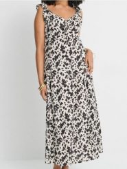 Wiskozowa sukienka midi ze wzorem allover - wielobarwny. Sukienki damskie Sinsay, l, bez wzorów, z wiskozy, boho, bez kołnierzyka, bez ramiączek, midi. Za 49.99 zł.