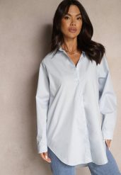 Jasnoniebieska Bawełniana Długa Koszula z Regulacją przy Rękawach Dorivelle. Niebieskie bluzki damskie Renee, l, bez wzorów, z bawełny, eleganckie, bez kołnierzyka, bez ramiączek. Za 69.99 zł.