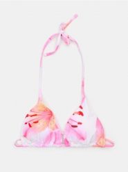 Trójkątna góra od bikini z wiązaniem na szyi z motywem kwiatowym - kremowy. Białe bikini damskie Sinsay, l, bez wzorów. Za 15.99 zł.
