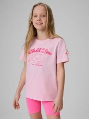 T-shirt regular z nadrukiem dziewczęcy 4F 4FJRSS26TTSHF3912. Czerwone t-shirty i topy dla dziewczynek 4f, bez wzorów, z bawełny, bez ramiączek. Za 22.99 zł.