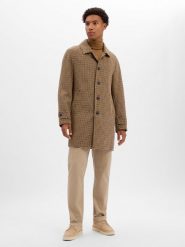 Finshley & Harding London krótki płaszcz z domieszką wełny Mężczyźni brązowy|beżowy|zielony, 54. Brązowe płaszcze męskie Finshley & Harding London, m, bez wzorów, z wełny, krótkie, bez kaptura. Za 899.95 zł.