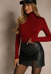 Bordowy Golf z Bawełną w Klasycznym Stylu Reiredia. Czerwone swetry damskie Renee, bez wzorów, z bawełny, klasyczne, bez kołnierzyka, bez ramiączek, bez kaptura. Za 49.99 zł.