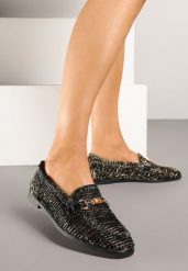 Czarne Ażurowe Mokasyny Loafersy z Klamrą Koliswena. Czarne mokasyny damskie Renee, eleganckie. Za 79.99 zł.
