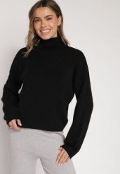 Czarny Golf z Bufiastymi Rękawami Wedelia. Czarne swetry damskie Born2be, l, bez wzorów, z jeansu, eleganckie, bez kołnierzyka, bez ramiączek, bez kaptura. Za 79.99 zł.
