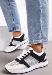 Biało-Granatowe Sznurowane Sneakersy z Nadrukowanymi Literami Dandia. Białe obuwie sportowe damskie Renee, bez wzorów. Za 79.99 zł.