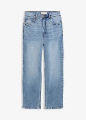 Luźne jeansy, high waist, cropped. Niebieskie jeansy damskie bonprix, z podwyższonym stanem. Za 127.99 zł.