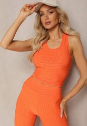 Pomarańczowy Tank Top z Tłoczonym Wzorem Aeronna. Brązowe bluzki damskie Renee, l, bez wzorów, z jeansu, klasyczne, bez kołnierzyka, bez ramiączek. Za 29.99 zł.