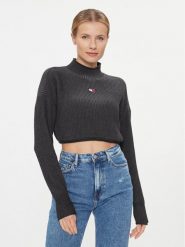 Tommy Jeans Sweter Badge DW0DW16519 Czarny Regular Fit. Czarne swetry damskie Tommy Jeans, xl, bez wzorów, z bawełny, bez kołnierzyka, bez ramiączek, bez kaptura. Za 519.99 zł.