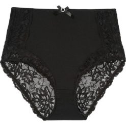 Figi z wysoką talią z delikatną koronką. Czarne figi damskie bonprix, s, z aplikacjami, z koronki. Za 42.99 zł.