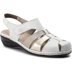 Sandały RIEKER - 47778-80 Weiss Kombi. Białe klapki damskie Rieker, bez wzorów, z nubiku, bez obcasa, na obcasie. W wyprzedaży za 179.00 zł.