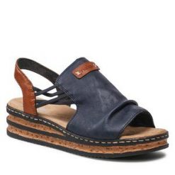 Sandały Rieker. Niebieskie klapki damskie Rieker, bez wzorów, bez obcasa, na płaskiej podeszwie, bez zapięcia. Za 239.99 zł.
