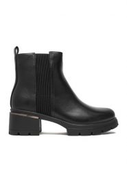 JENNY Botki CEO-24F597-1 Czarny. Czarne botki damskie Jenny, z materiału, bez obcasa, na słupku, bez zapięcia. Za 169.99 zł.