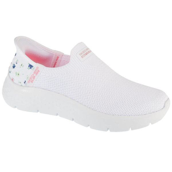 Buty sportowe Sneakersy damskie, Slip-Ins: GO WALK Flex - Sunset Rose. Białe obuwie sportowe damskie Skechers, bez wzorów, sportowe, bez zapięcia. Za 349.99 zł.