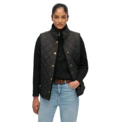 Damska kurtka bez rękawów Superdry Estate Country Liner. Czarne kurtki damskie Superdry., bez wzorów, z puchu, bez kaptura. Za 392.35 zł.