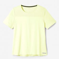 Koszulka do biegania damska Kalenji Dry+ Breath. Żółte koszulki sportowe damskie KALENJI, xl, bez wzorów, z elastanu, sportowe, bez kołnierzyka. W wyprzedaży za 49.99 zł.