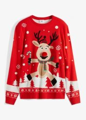 Sweter z bożonarodzeniowym motywem. Czarne swetry przez głowę męskie bonprix, m, bez wzorów, bez kołnierzyka. Za 129.99 zł.