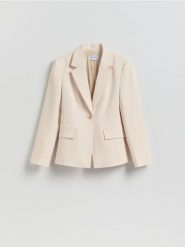 Marynarka z dodatkiem wiskozy - złamana biel. Żakiety damskie Reserved, l, bez wzorów, z tkaniny. Za 199.99 zł.