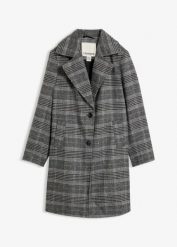 Płaszcz przejściowy w optyce wełny. Czarne płaszcze damskie bonprix, bez wzorów, z wełny, krótkie, bez kaptura. Za 299.99 zł.