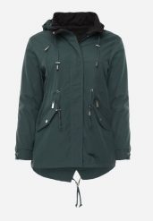 Ciemnozielona Dwustronna Kurtka Przejściowa w Stylu Parki z Kapturem Tidala. Zielone kurtki damskie Born2be, plus size, bez wzorów, z jeansu, z kapturem. Za 119.99 zł.