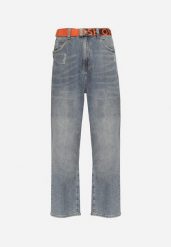 Niebieskie Jeansy o Fasonie Regular z Paskiem z Napisami Ivelanora. Niebieskie jeansy męskie Born2be, klasyczne. Za 149.99 zł.