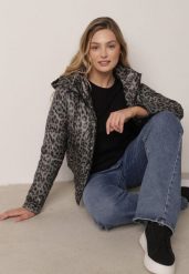 Czarno-Zielona Kurtka Przejściowa w Panterkę z Odpinanym Kapturem Antolea. Zielone kurtki damskie Born2be, l, bez wzorów, z jeansu. Za 139.99 zł.