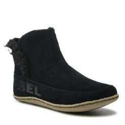Botki Sorel. Czarne botki damskie Sorel, bez obcasa, na płaskiej podeszwie, bez zapięcia. Za 369.99 zł.