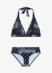Bikini z ramiączkami wiązanymi na szyi (komplet 2-cz.). Niebieskie bikini damskie bonprix, bez wzorów. Za 94.99 zł.