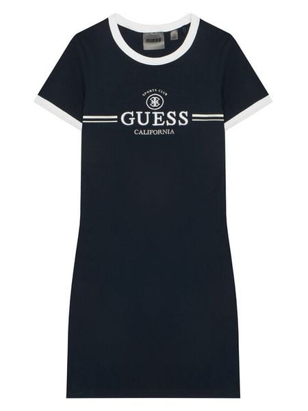 Guess Sukienka codzienna J6GK26 KCQX1 Granatowy Slim Fit. Niebieskie sukienki dla dziewczynek Guess, z aplikacjami, z bawełny, bez ramiączek. Za 145.99 zł.