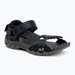 Sandały damskie Jack Wolfskin Ridge. Czarne sandały damskie Jack Wolfskin, bez wzorów, z gumy, bez obcasa, bez zapięcia. Za 349.99 zł.