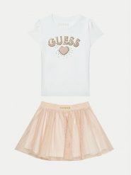 Guess Komplet t-shirt i spódniczka K5RG06 K6YW0 Biały Regular Fit. Białe spódniczki dla dziewczynek Guess, z aplikacjami, z bawełny. Za 149.99 zł.