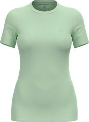 Koszulka damska ODLO Merino 160 BL TOP krótki rękaw 100% wełna merino. Zielone koszulki sportowe damskie Odlo, l, bez wzorów, z materiału, bez kołnierzyka, bez ramiączek, do biegania. Za 319.99 zł.