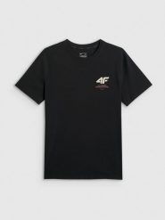 4F T-shirt regular gładki męski - czarny L. Czarne t-shirty męskie 4f, l, bez wzorów, z dresówki, biznesowe, bez kołnierzyka. Za 69.99 zł.