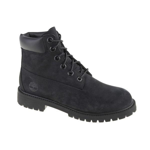 Trapery chłopięce, Timberland Premium 6 IN WP Boot Jr. Czarne buty sportowe chłopięce Timberland, bez wzorów, ze skóry, bez zapięcia. W wyprzedaży za 495.05 zł.