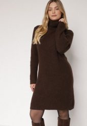 Brązowa Sukienka Sweterkowa z Golfem z Wiskozą i Wełną Fedamira. Brązowe sukienki damskie Born2be, na co dzień, uniwersalny, bez wzorów, z dzianiny, klasyczne, bez kołnierzyka, bez ramiączek, maxi, proste. Za 179.99 zł.