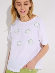 More & More Koszulka Kobiety Bawełna biały|zielony, 46. Białe t-shirty damskie More & More, bez wzorów, z bawełny, bez kołnierzyka. Za 139.95 zł.