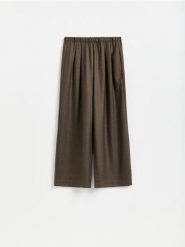 Spodnie wide leg z wełną - ciemnozielony. Zielone spodnie materiałowe damskie Reserved, l, bez wzorów, z tkaniny. Za 279.99 zł.