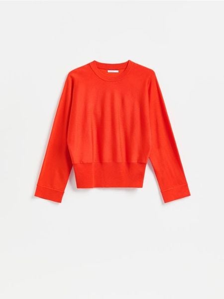 Sweter z lyocellem - czerwony. Czerwone swetry damskie Reserved, l, bez wzorów, z dzianiny, bez kołnierzyka, bez ramiączek, bez kaptura. Za 129.99 zł.