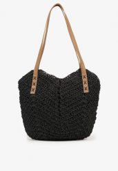 Czarna Torebka na Ramię z Plecionki w Stylu Boho Liramirae. Czarne torby na ramię damskie Born2be, bez wzorów, biznesowe, na ramię, bez dodatków. Za 79.99 zł.