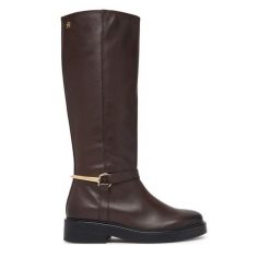 Oficerki Tommy Hilfiger. Brązowe kozaki damskie Tommy Hilfiger, bez obcasa, na płaskiej podeszwie. Za 1,299.00 zł.