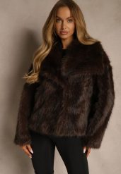 Brązowa Kurtka Futerko Ozdobione Cieniowanym Motywem Monideva. Brązowe kurtki damskie Renee, na wiosnę, l, bez wzorów, z futra, bez kaptura. Za 239.99 zł.
