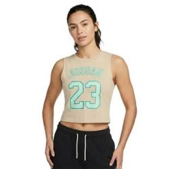 Koszulka treningowa damska Nike Air Jordan. Brązowe koszulki sportowe damskie Nike, xs, bez wzorów, bez kołnierzyka, bez ramiączek, na fitness i siłownię. Za 153.00 zł.
