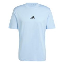 Koszulka z prostego dżerseju adidas Essentials Small Logo. Niebieskie koszulki sportowe męskie Adidas, m, bez wzorów, z bawełny, bez kołnierzyka, bez ramiączek, na fitness i siłownię. Za 128.05 zł.