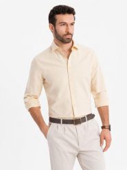 Pastelowa bawełniana męska koszula typu oxford – jasnożółta V3 - Rozmiar: S. Żółte koszule męskie Ombre Clothing, m, z aplikacjami, z bawełny, eleganckie, bez kołnierzyka, bez ramiączek. W wyprzedaży za 134.99 zł.
