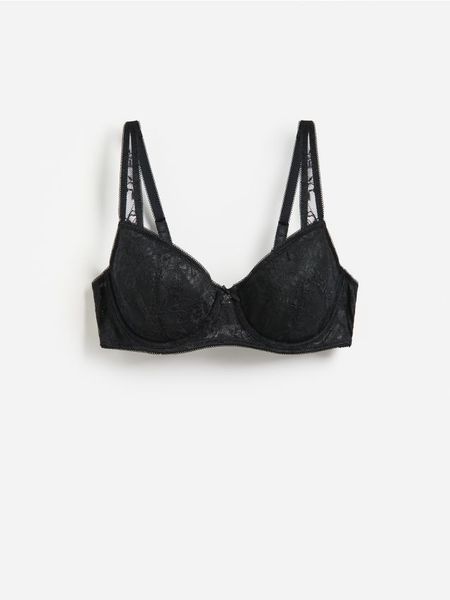 Biustonosz spacer cup z fiszbinami - czarny. Czarne biustonosze Reserved, bez wzorów, z dzianiny. Za 69.99 zł.
