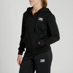 Bluza z kapturem Leone1947 LOGO czarna. Czarne bluzy damskie LEONE 1947, xs, bez wzorów, z materiału, z kapturem, na fitness i siłownię. Za 215.30 zł.