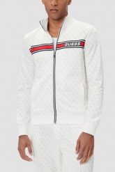 GUESS Biała rozpinana męska bluza w monogram Korbin, Rozmiar L. Białe bluzy sportowe męskie Guess, l, z aplikacjami, bez kaptura. W wyprzedaży za 509.99 zł.